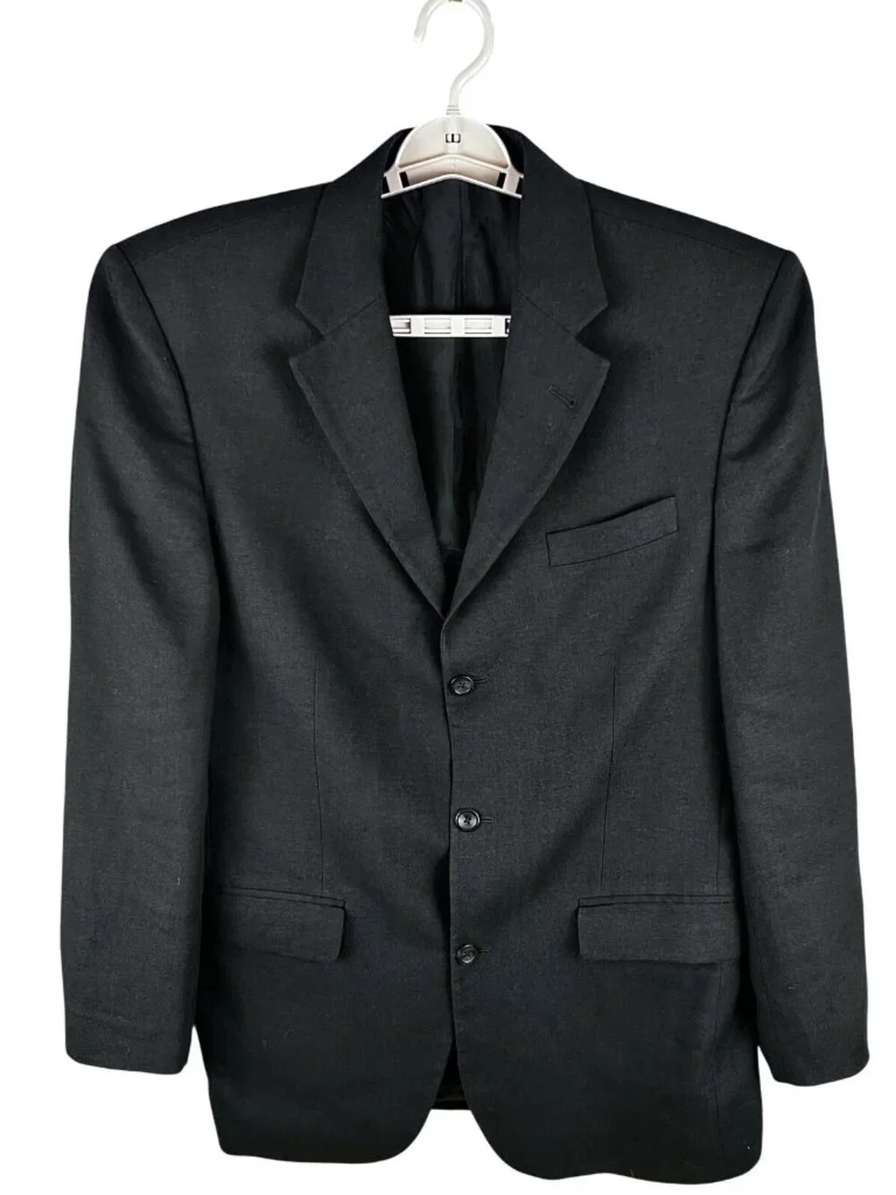John Ashford Mens Classic Sport Coat Blazer 3 Button Black Linen Poly Blend 42R